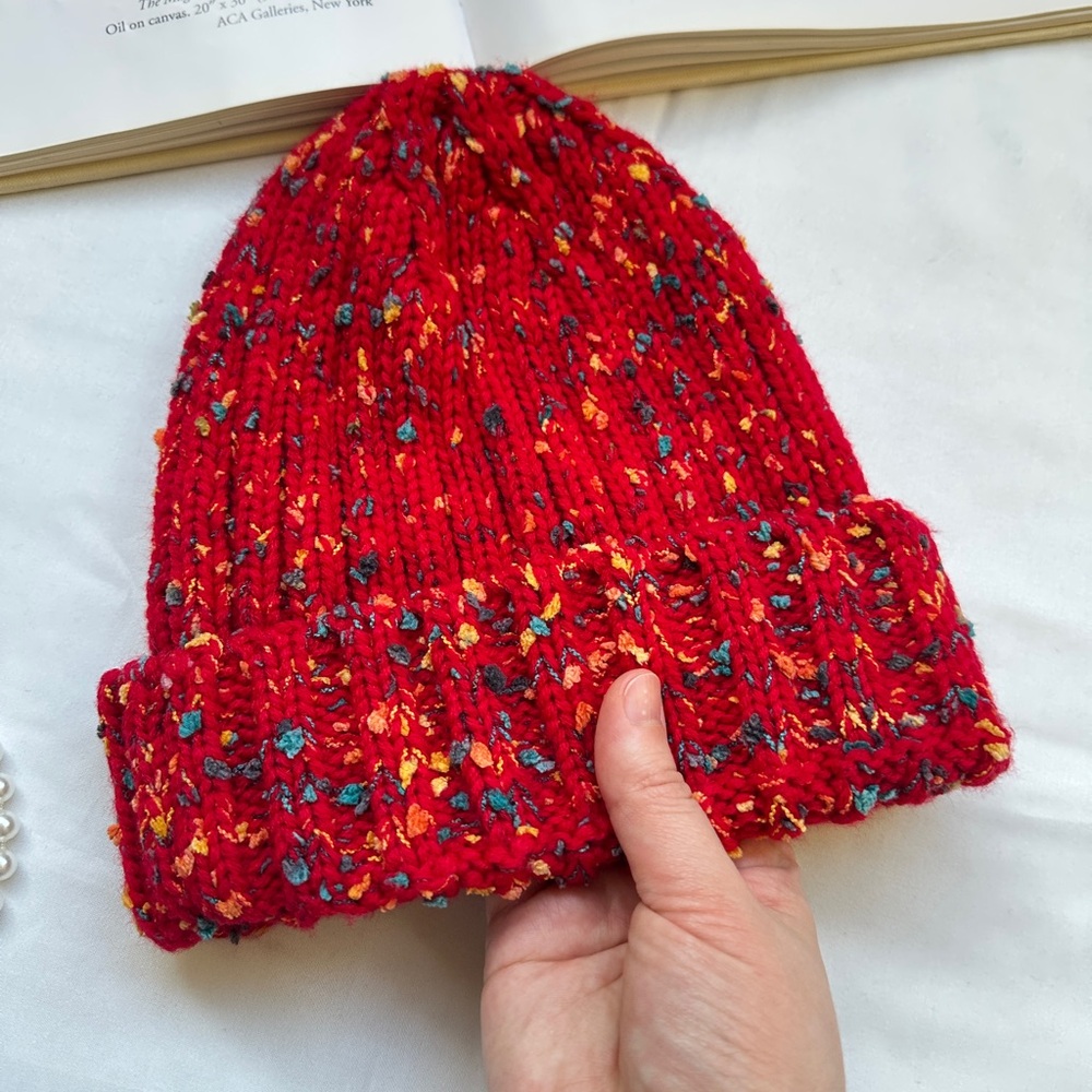 Knitted red hat